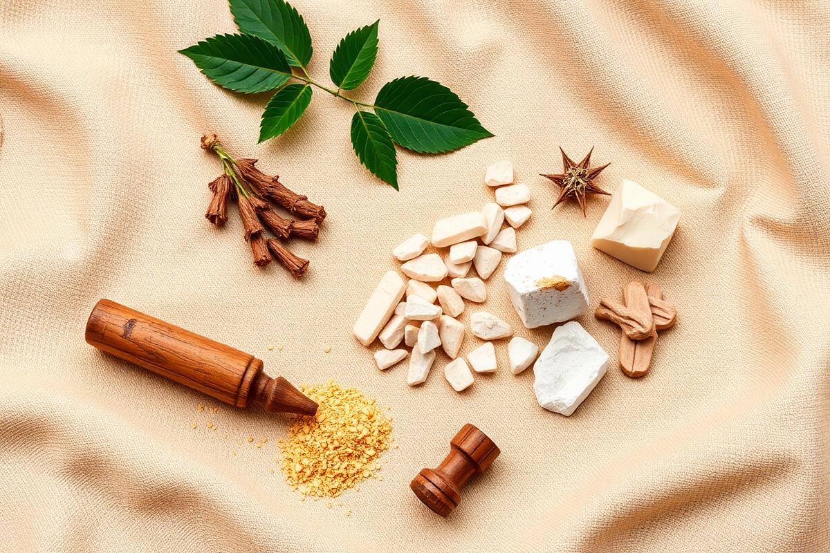 Botanical ingredients used in JellyBoost laid out on linen
